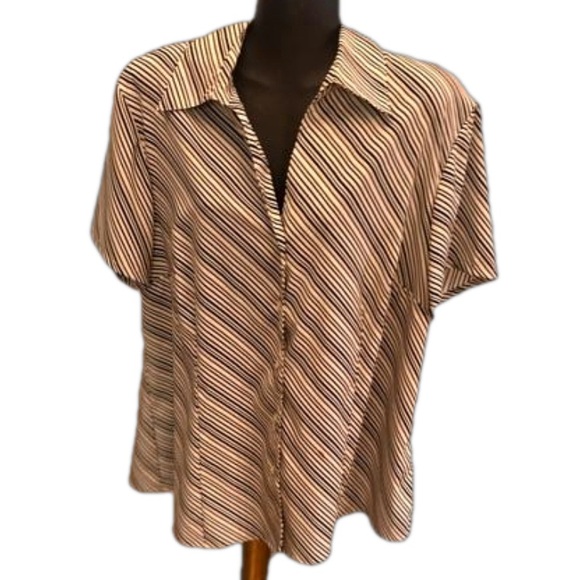 1X Worthington Easy Care Stretch black white & gold stripe button up shirt - Picture 3 of 15